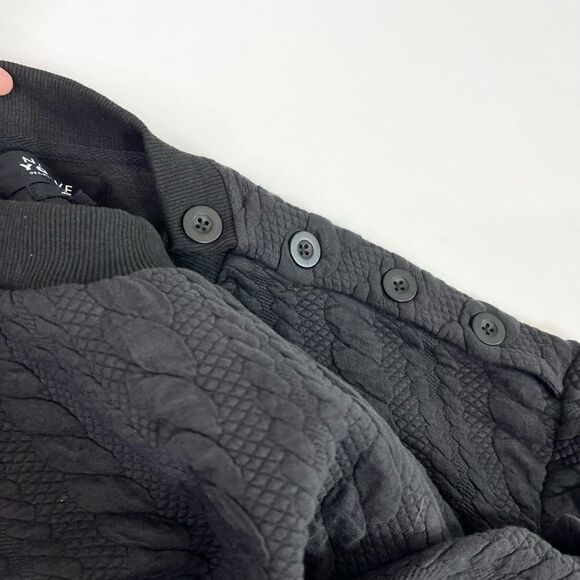 Native Youth Sweater Womens Large Black Stretch Cable Knit Buttoned Shoulder - Picture 9 of 11